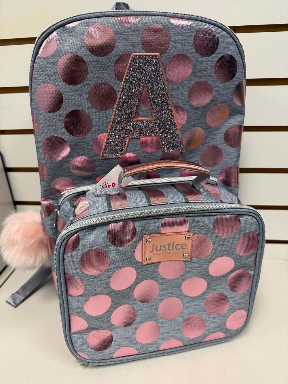 Justice Initial  A Rose Gold Foil Backpack + Lunch Tote Bag
NWT